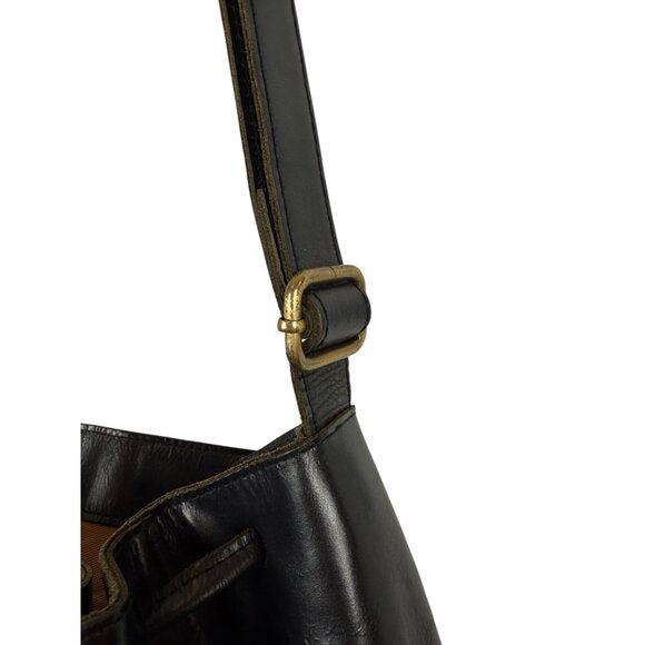 Black Faux Leather Shoulder / Crossbody Bucket Bag with Adjustable Straps - Picture 3 of 7